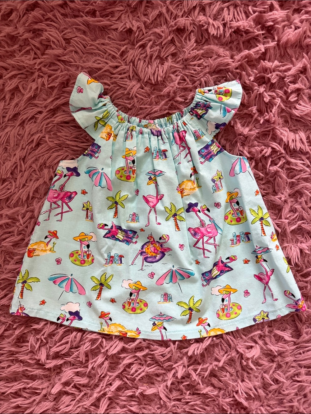 Infant Girl’s Handmade Flamingo Print Dress